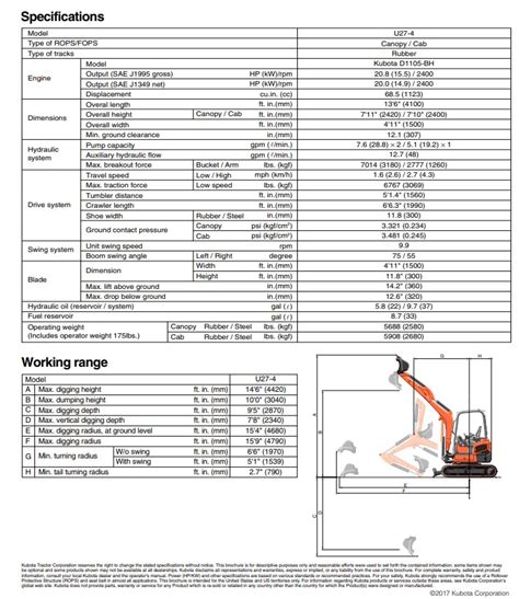 kubota u27 spec sheet